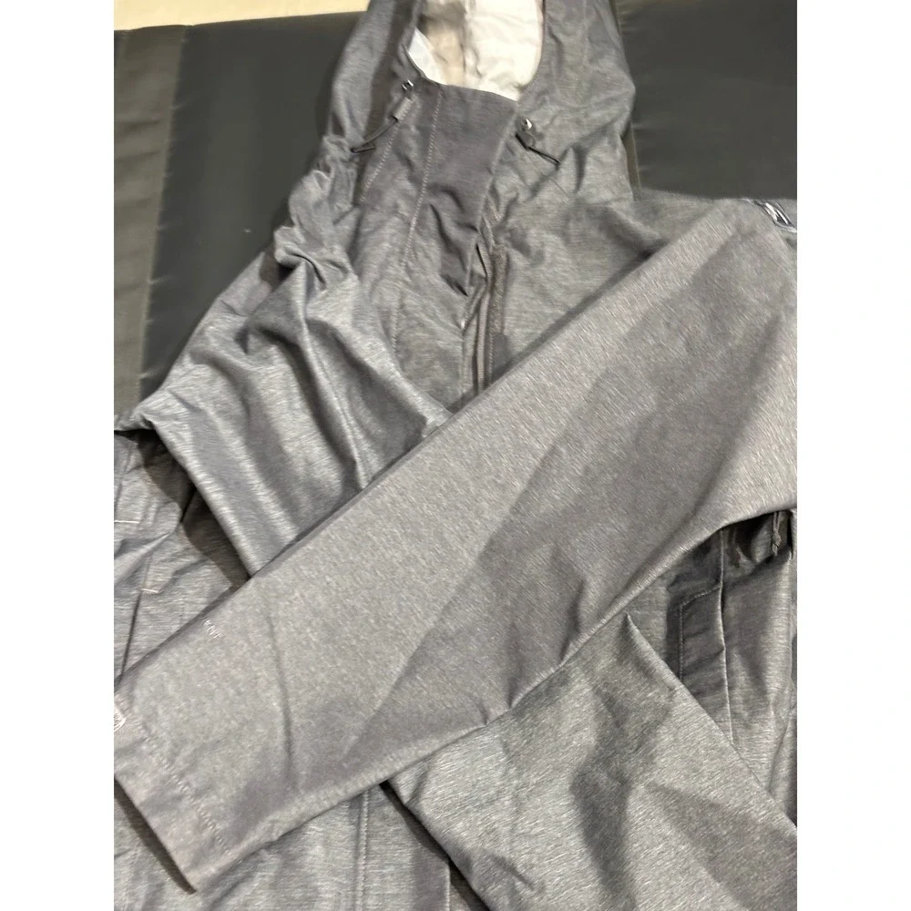 The North Face HyVent Rain Jacket Grey Heathered Waterproof Hooded Shell Mens
